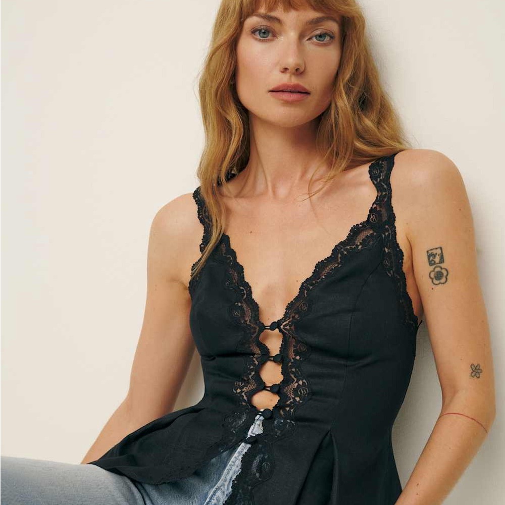 Reformation Black Josefina Linen Top